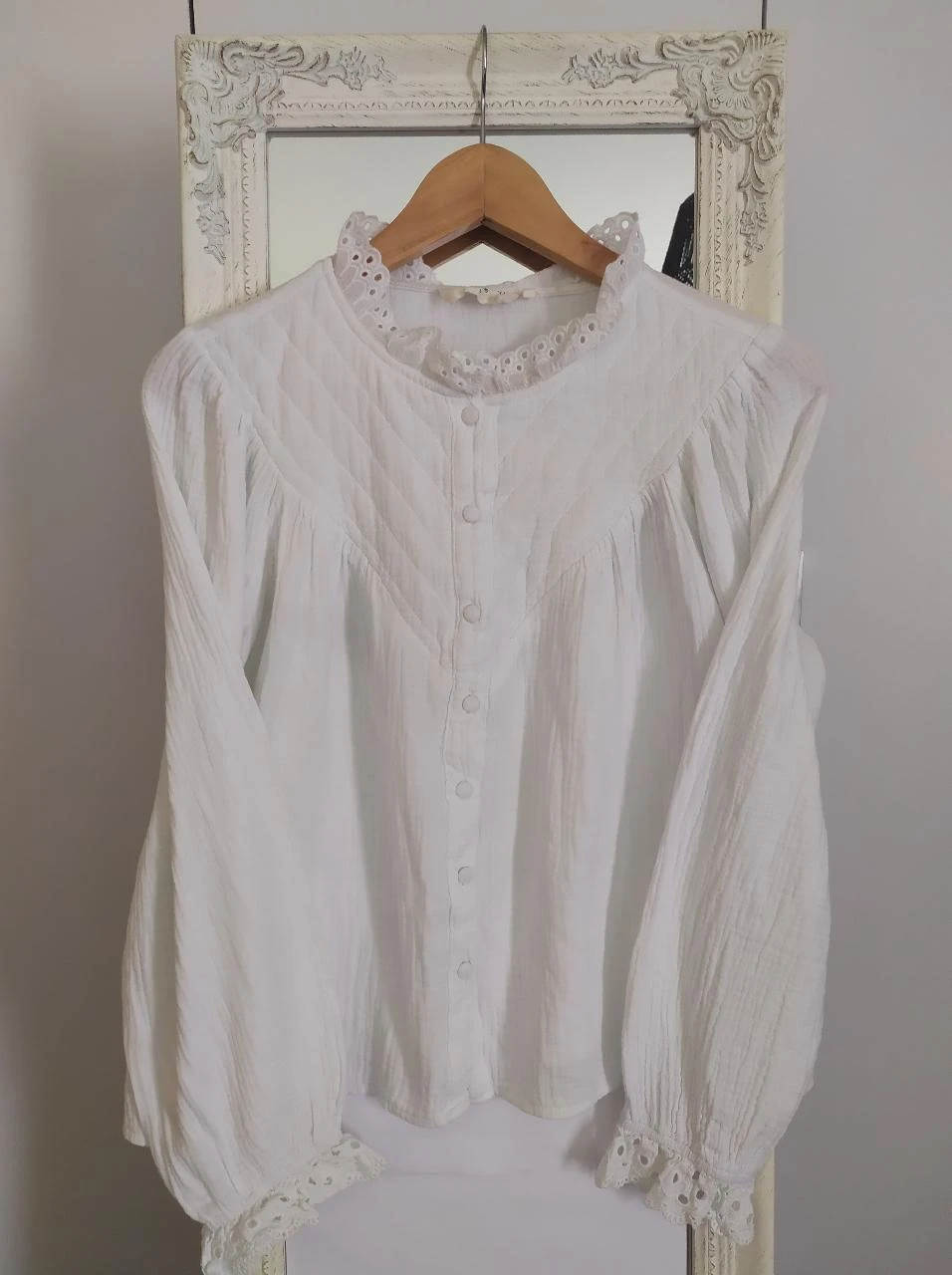 Blusa de Gaze de Crochê de Algodão Boho Cherry Paris Branca G – photo 4